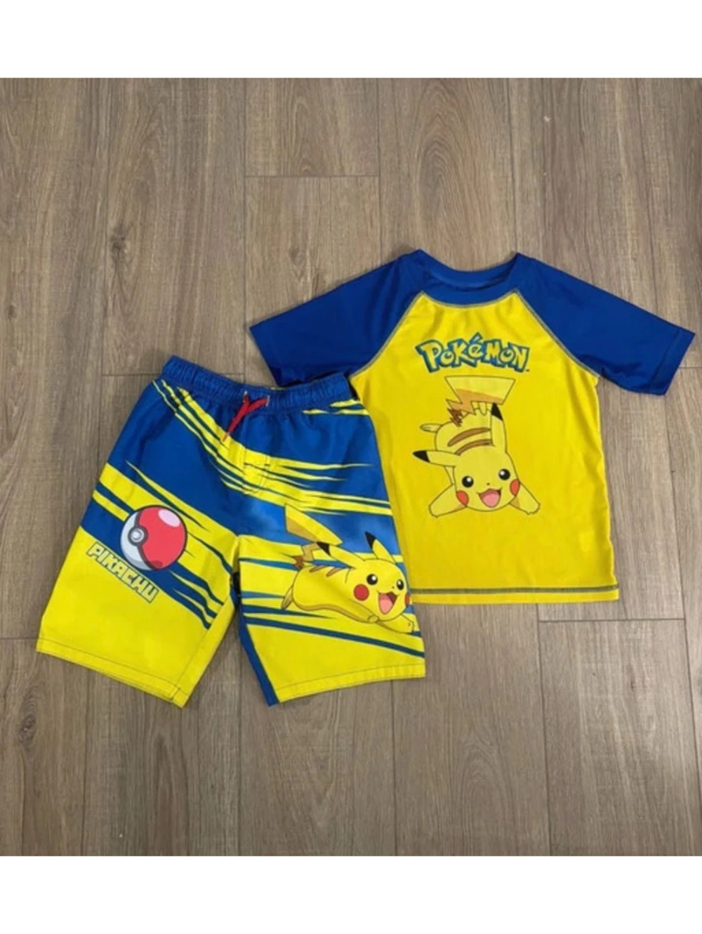 Pokemon Boys Pikachu Short Sleeve Swim Shirt and Trunks Set Size 8